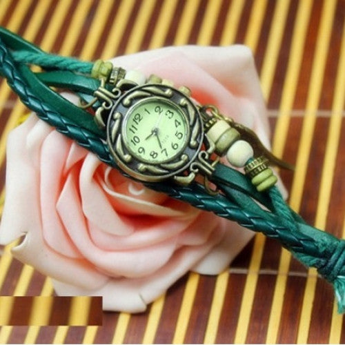 Retro Ladies Watches Angel Wings Pendants Unique Woven Belt New Fashion Leather Bracelet Watch