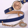 Leather Alloy Insert Crystal Love Shape Pendant Bracelet Watch